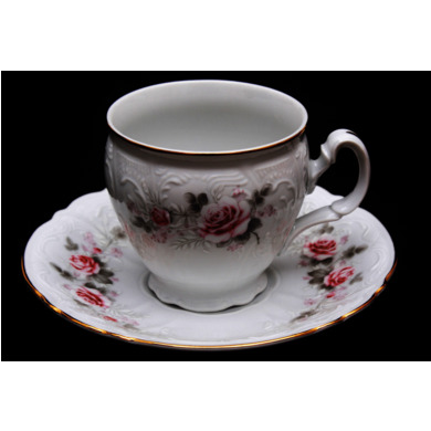 Набор для чая "Бернадот Серая роза золото" (чашка 240 мл + блюдце) на 6 персон 12 предметов (высокие на ножке)
