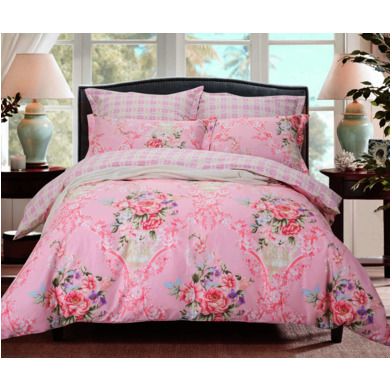 Комплект постельного белья Сайлид "Цветы на розовом фоне" сатин, двуспальный евро