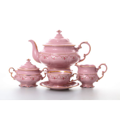 Чайный сервиз "Соната Розовый фарфор 0158" на 6 персон 15 предметов