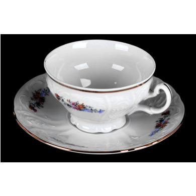 Набор для чая "Бернадот Весенний цветок 03011" (чашка 220 мл + блюдце) на 6 персон 12 предметов (низкие на ножке)