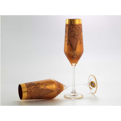 Свадебный набор из 2-х бокалов для шампанского "Лепка золотая"