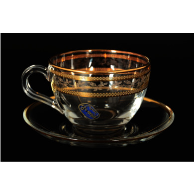 Набор чайных пар "Золотой лист" (чашка 220 мл + блюдце) на 6 персон