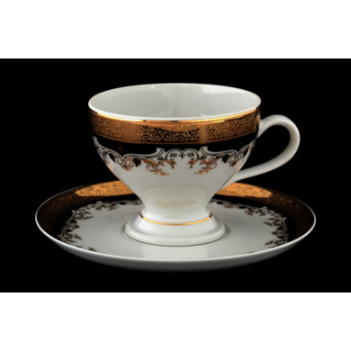 Набор чайных пар "Кристина Черная лилия" (чашка 220 мл. + блюдце) на 6 персон 12 предметов