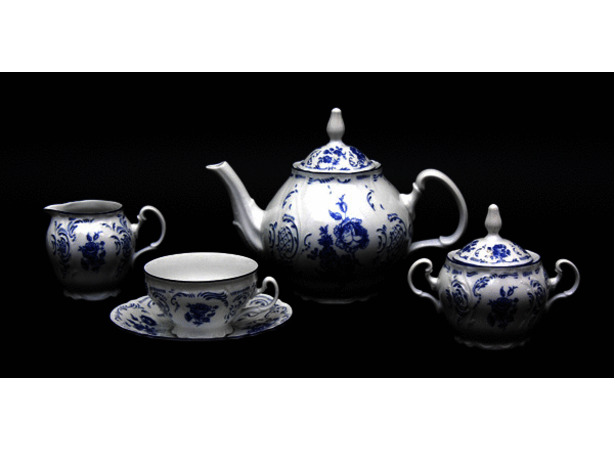 Сервиз чайный Бернадот Синие розы 24074 на 6 персон 15 предметов