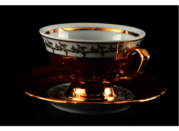 Набор для чая Лист красный (чашка 200 мл + блюдце) на 6 персон 12 предметов