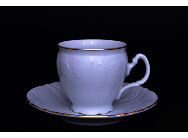 Набор для чая Бернадот Белый узор (чашка 240 мл + блюдце) на 6 предметов 12 персон (высокие на ножке)