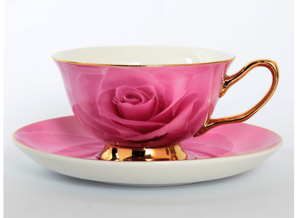 Набор чайных пар Розовая роза Золото (чашка 220 мл + блюдце) на 6 персон