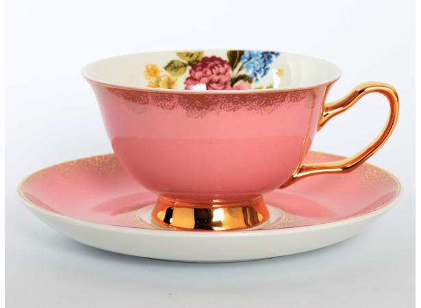 Набор чайных пар Цветы Золото Розовый (чашка 220 мл + блюдце) на 6 персон