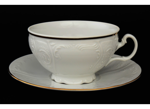 Набор чайных пар Бернадотт Белый узор (чашка 360 мл + блюдце) на 6 персон