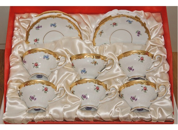 Набор чайный Мейсенский цветок 1016 (чашка 210 мл + блюдце) на 6 персон 18 предметов (в подарочной упаковке)