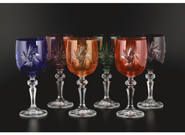 Набор  бокалов для вина Цветной хрусталь 220 мл 6 шт