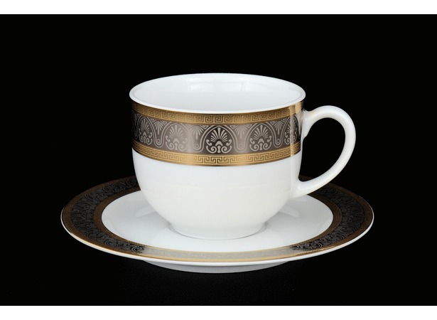 Набор кофейных пар Опал Широкий кант платина золото (чашка 160 мл + блюдце) на 6 персон 12 предметов