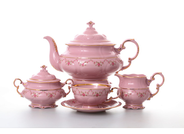 Чайный сервиз Соната Розовый фарфор 0158 на 6 персон 15 предметов