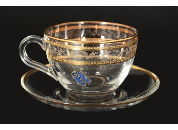 Набор чайных пар Золотой лист (чашка 220 мл + блюдце) на 6 персон