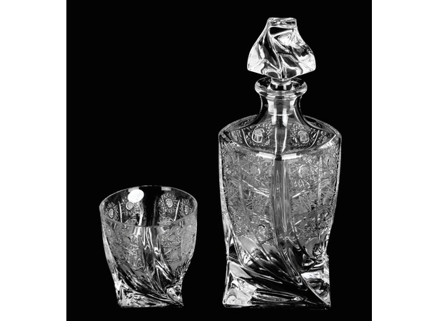 Набор Хрусталь Квадро прозрачный снежинка (штоф + 6 стаканов)