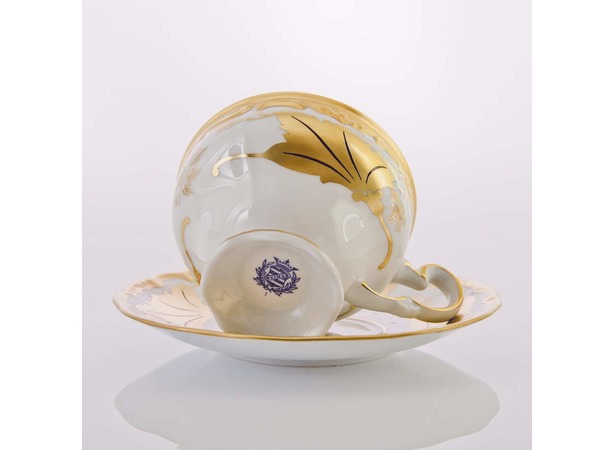 Набор для чая подарочный Кленовый лист белый 408 (чашка 210 мл + блюдце) на 6 персон 12 предметов