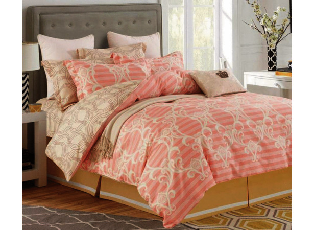 Комплект постельного белья Альвитек Узоры на розовом фоне сатин двуспальный евро