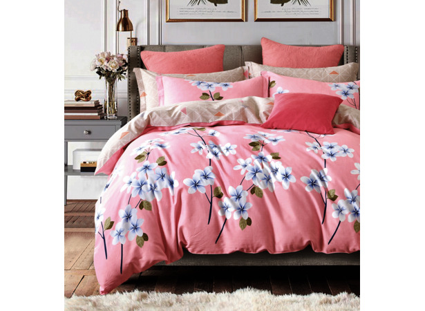 Комплект постельного белья Альвитек Цветы на розовом фоне сатин двуспальный евро
