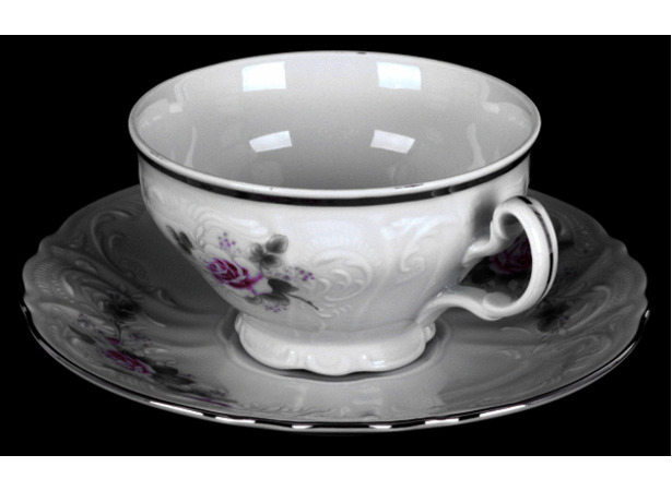 Набор для чая Бернадот Серая роза платина (чашка 220 мл + блюдце) на 6 персон 12 предметов