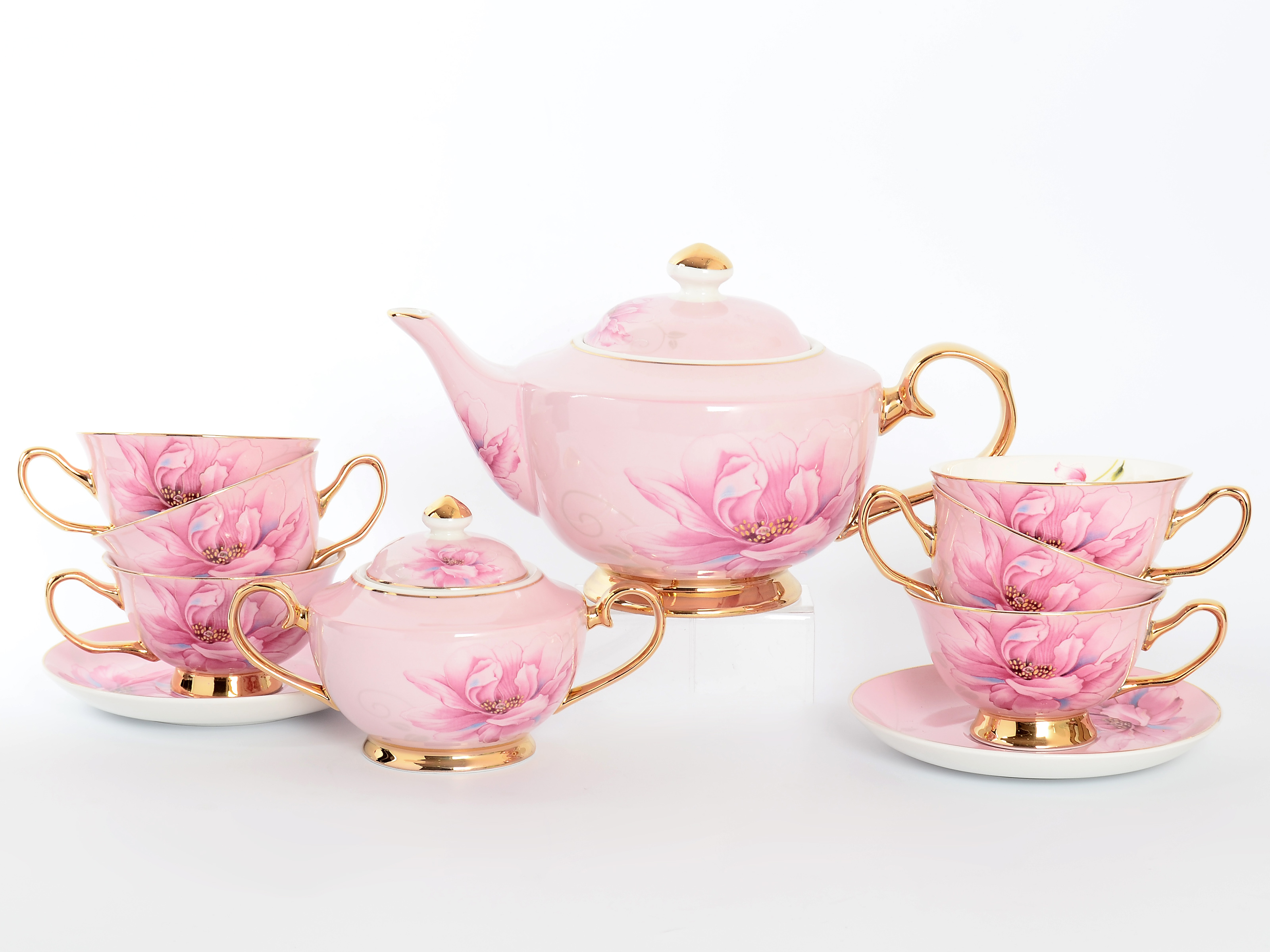 Чайный сервиз Beautiful Flower (розовый) на 6 персон 14 предметов 