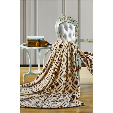Плед Cleo Бамбук кремово-коричневый с геометрическим орнаментом 150х200 см, 1,5 сп.