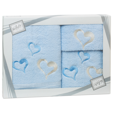 Комплект полотенец Valentini Hearts (голубой) 30х50 см, 50х100 см, 70х140 см 3 шт