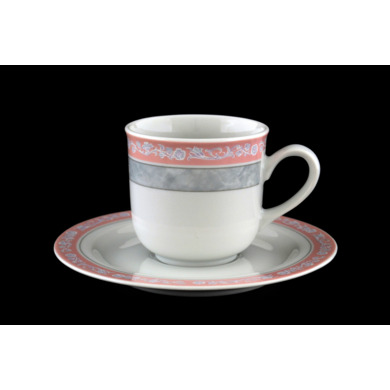 Набор кофейных пар "Яна Серый мрамор с розовым кантом" (чашка 160 мл. + блюдце) на 6 персон 12 предметов