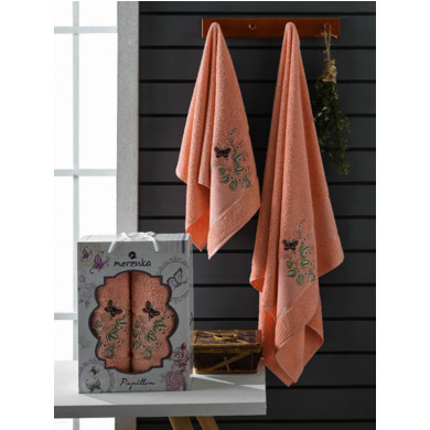 Набор махровых полотенец Merzuka Papillon 50х90 см, 70х140 см 2 шт (оранжевый)