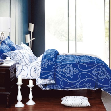 Комплект постельного белья "Liliya Бело-синие узоры" микрофибра, двуспальный