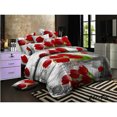 Комплект постельного белья Cleo Красные тюльпаны полисатин, сем.