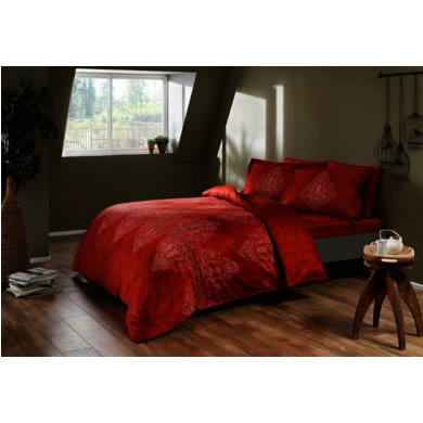 Комплект постельного белья Tac Premium Digital Caledon (красный) сатин-делюкс, двуспальный евро