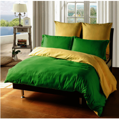 Комплект постельного белья SRosete Однотонный (зеленый) сатин, двуспальный евро