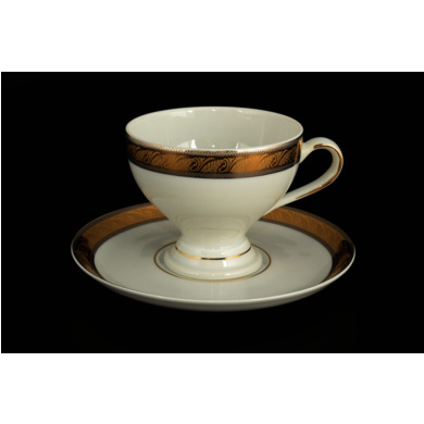 Набор чайных пар "Кристина Платиновая золотая лента" (чашка 220 мл + блюдце) на 6 персон