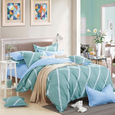 Комплект постельного белья "Liliya Диагональная полоска (голубой)" микрофибра, двуспальный
