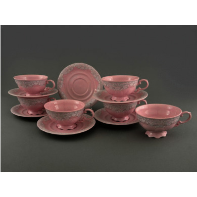 Чайный набор "Соната Розовый фарфор 3002" (чашка 200 мл + блюдце) на 6 персон