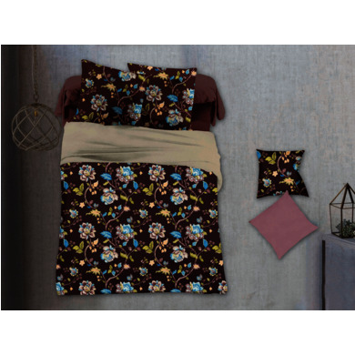 Комплект постельного белья Cleo Цветочный орнамент на кофейном фоне микросатин, 1,5 сп.