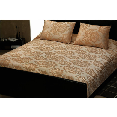 Комплект постельного белья Marize Бежевый с растительным орнаментом жаккард, двуспальный (нав. 70х70 см)
