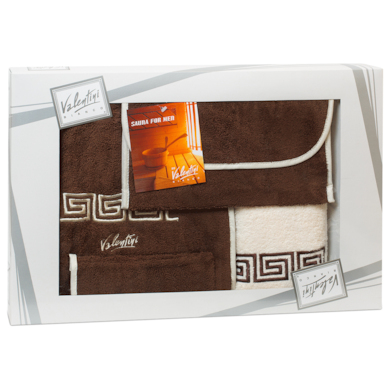 Набор для сауны мужской Valentini Fashion 2 (парео мужское + полотенце + сумочка + рукавица) коричневый