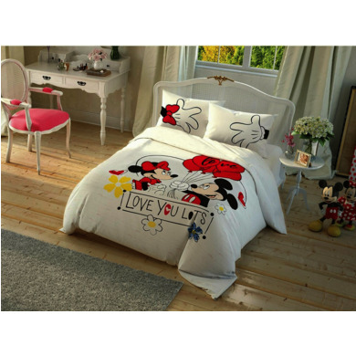 Комплект детского постельного белья Tac Minnie&Mickey Cek ранфорс, двуспальный евро