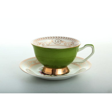 Набор чайных пар "Золотой узор" на 6 персон (зеленый)