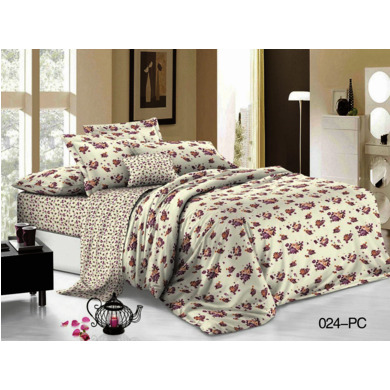Комплект постельного белья Cleo Цветочный орнамент на белом фоне поплин, двуспальный евро 