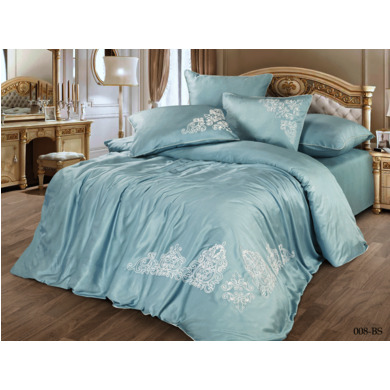 Комплект постельного белья Cleo Bamboo Satin с вышивкой (голубой), евро макси