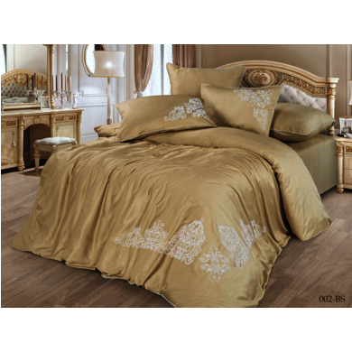 Комплект постельного белья Cleo Bamboo Satin с вышивкой (бежевый), евро макси
