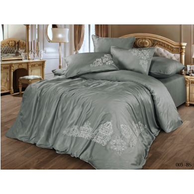 Комплект постельного белья Cleo Bamboo Satin с вышивкой (серый), евро макси