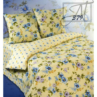 Комплект постельного белья Экзотика "Цветочный орнамент на кремовом фоне" поплин, двуспальный евро