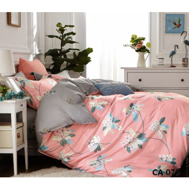 Комплект постельного белья Альвитек "Белые цветы на розовом фоне" сатин, двуспальный евро