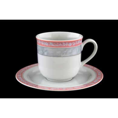Набор чайных пар "Яна Серый мрамор с розовым кантом" (чашка 220 мл. + блюдце) на 6 персон 12 предметов