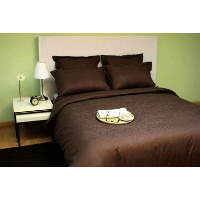 Комплект постельного белья Marize Кофейный с огурцами жаккард, двуспальный евро (нав. 70х70 см)