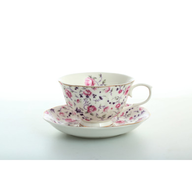 Набор чайных пар "Розовые и фиолетовые цветы" (чашка 200 мл + блюдце) на 6 персон