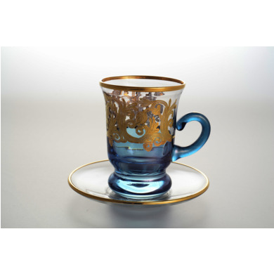 Набор чайных пар "Золотые узоры Голубой фон" (чашка 150 мл + блюдце) на 6 персон